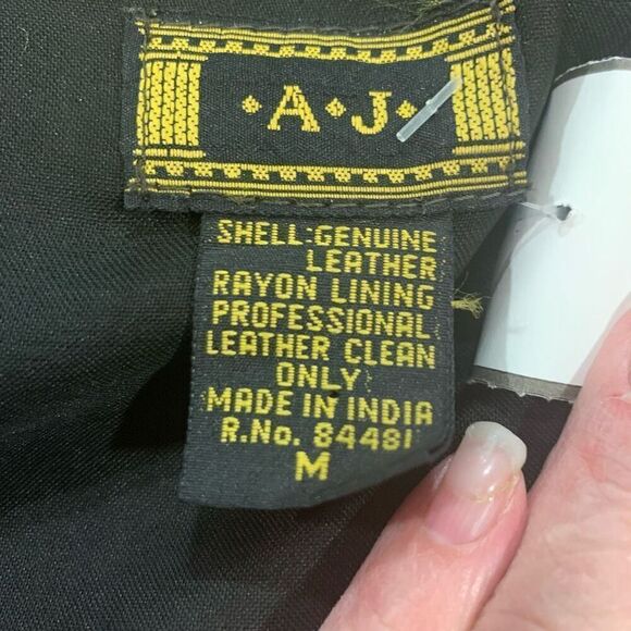 AJ Vintage Vest Leather Whipstitch Lined Silver Buttons Pockets Black Medium Men - Picture 2 of 7